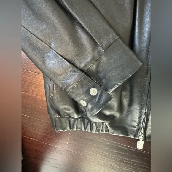Robert Comstock Leather Bomber Jacket LAMB SKIN Black Size Large